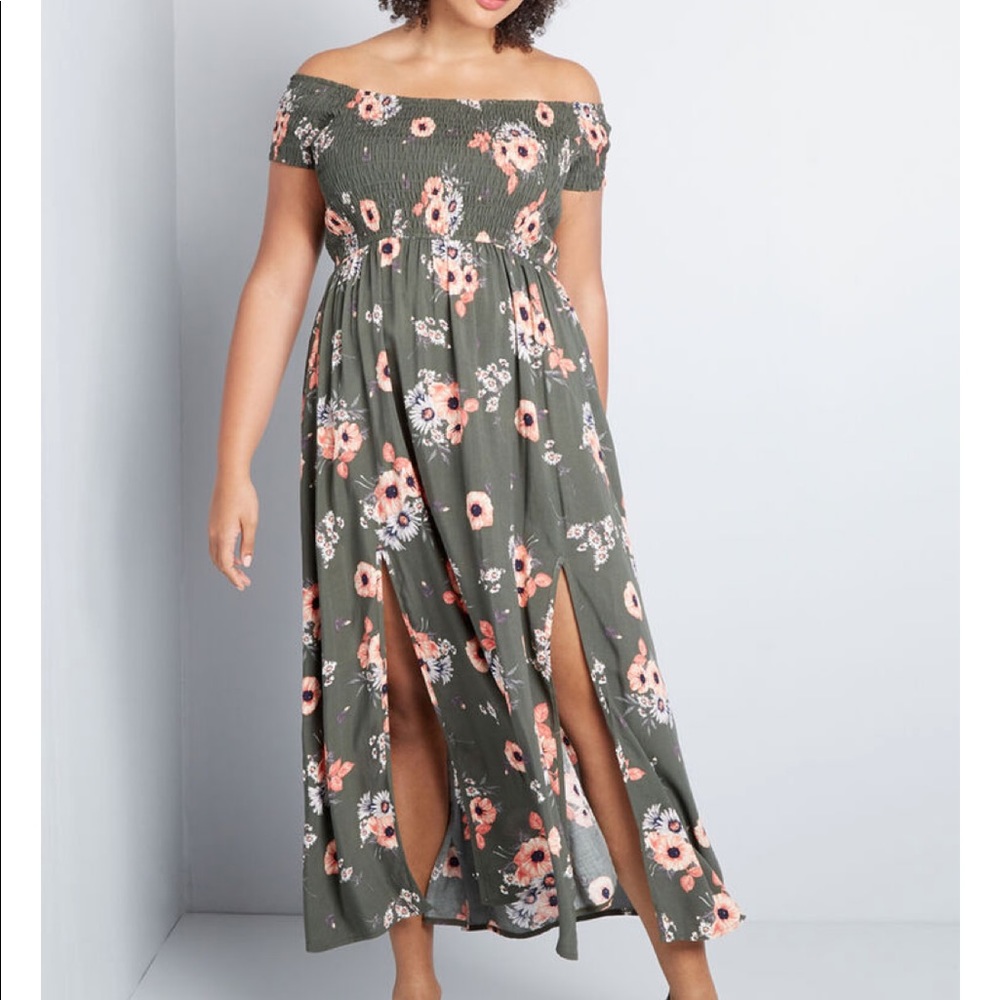 ModCloth Green Floral Dress